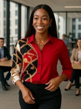 Chic Chain Print Patchwork Blouse